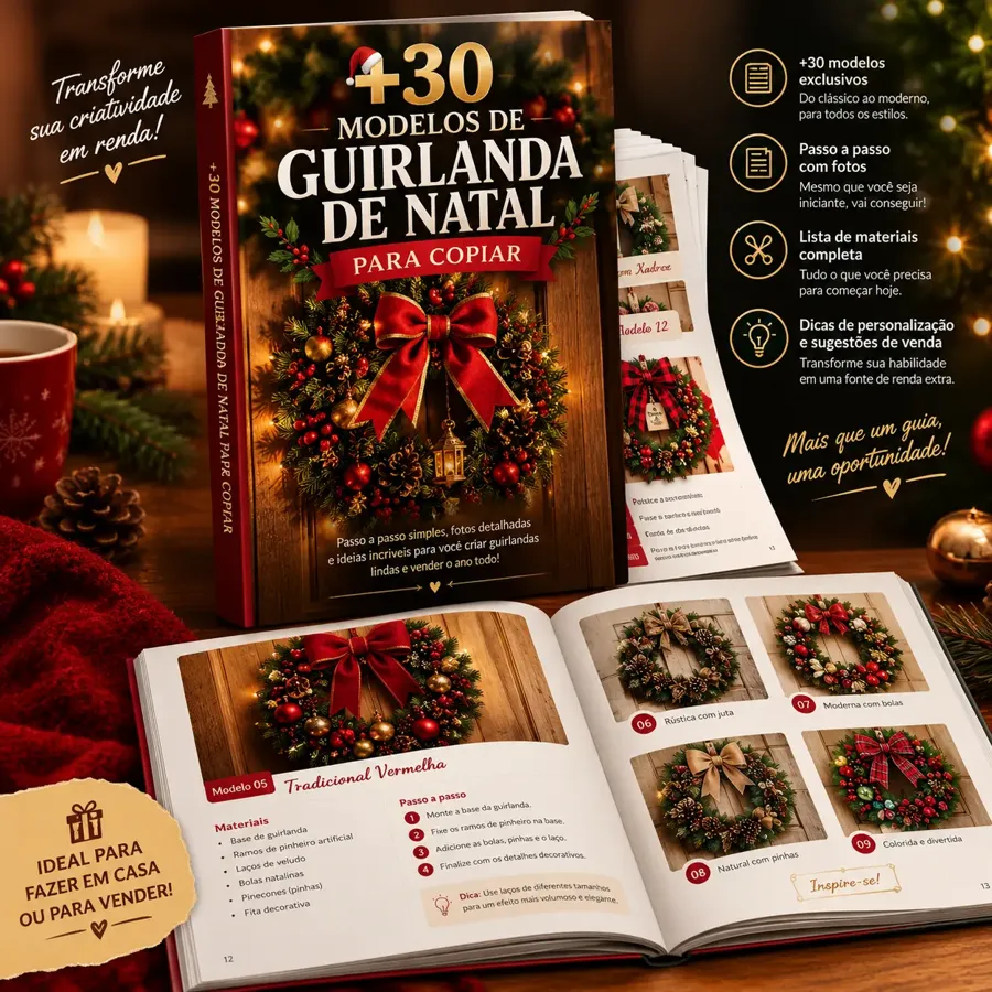 Mockup do material +30 modelos de guirlanda de Natal