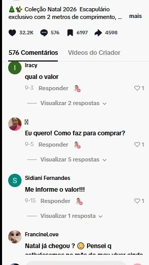 Comentários de pessoas perguntando o valor e querendo comprar guirlandas